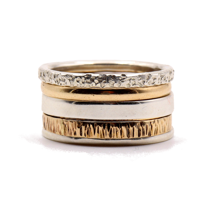 14K Gold / Sterling Silver Mixed Stack Ring Set