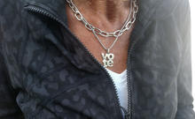 Load image into Gallery viewer, Karen, wearing two-line Vote Sterling Silver Necklace | Handcrafted Jewelry with LuLu Lemon by 4byKaren.com