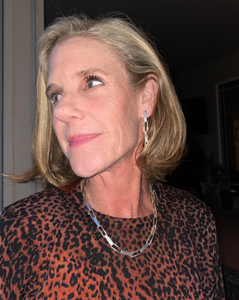 Karen wearing Box Rectangle Sterling Silver Earrings| Handcrafted Jewelry by 4byKaren.com