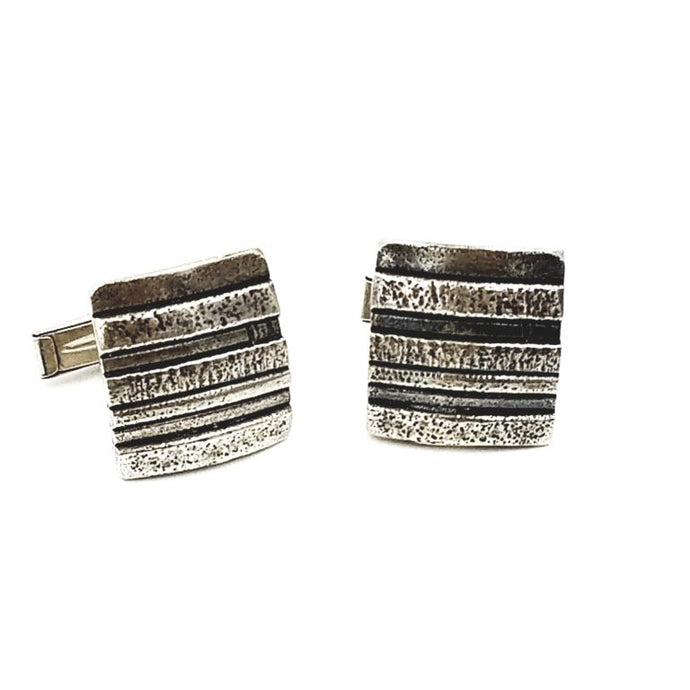 Striped Pattern Sterling Silver Cufflinks | Handcrafted Jewelry by 4byKaren.com