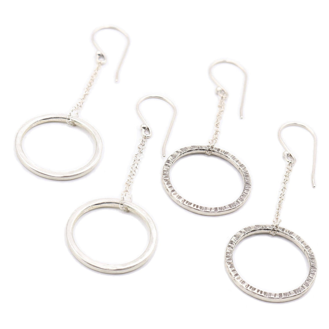 Drop Hoop Sterling Silver Earrings
