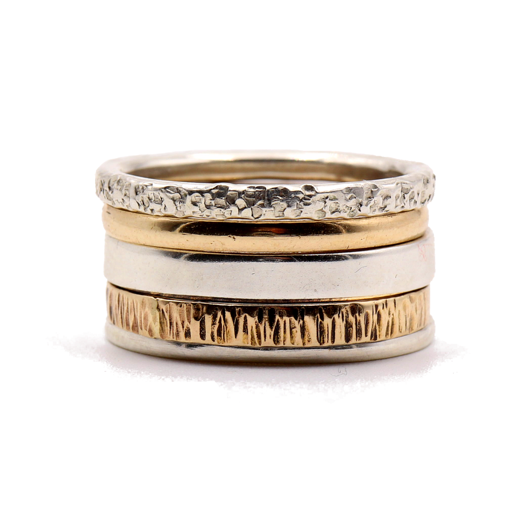 14K Gold / Sterling Silver Mixed Stack Ring Set