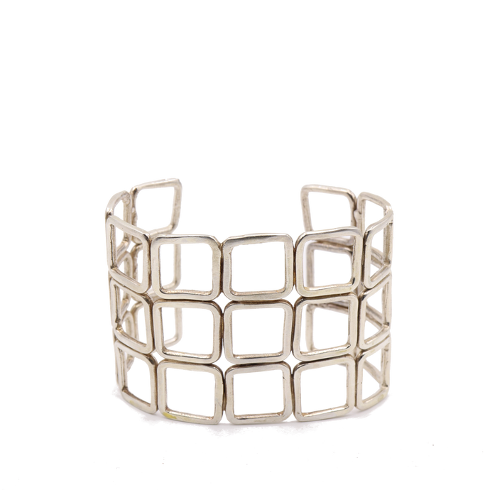 Squares Sterling Silver Cuff Bracelet | Handcrafted Jewelry by 4byKaren.com