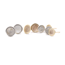 Load image into Gallery viewer, Stud Earrings Sterling Silver and Gold | Handcrafted Design by 4byKaren.com
